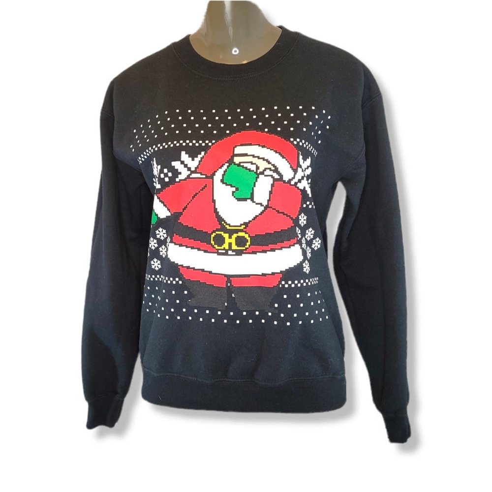 TRU The Real University Women's Black Long Sleeves Santa Sweatshirt Size Small